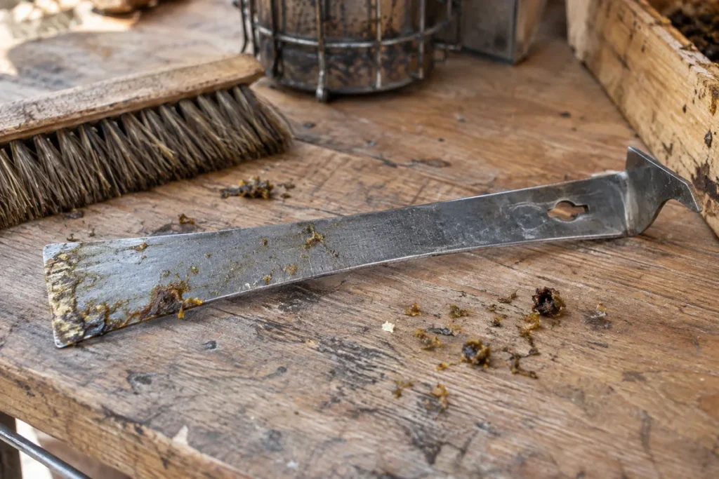 Racloir portant des traces de propolis